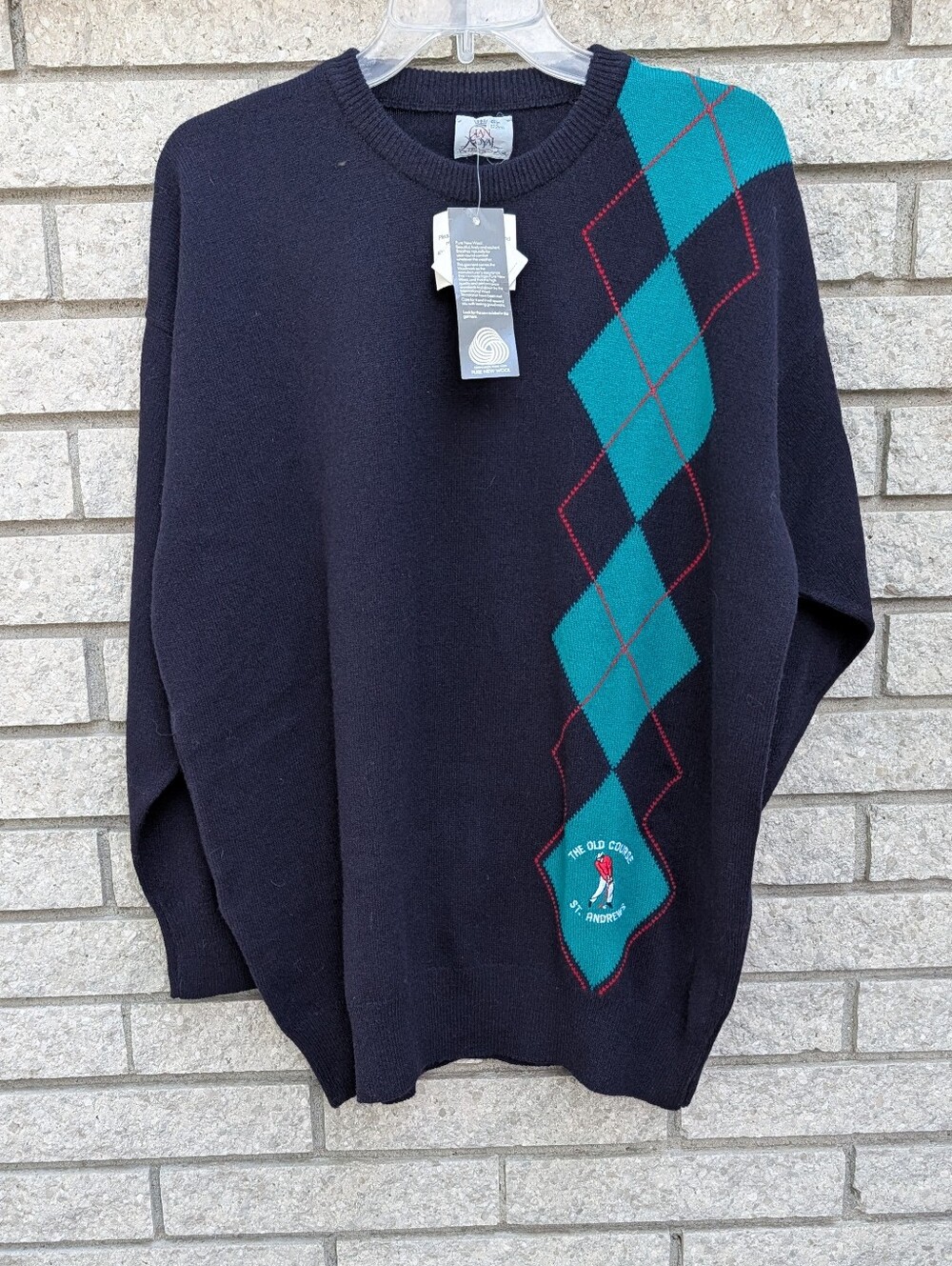St Andrew's Old Course Golf Sweater Mens Size XL Blue Argyle Scotland Sz 48 Wool